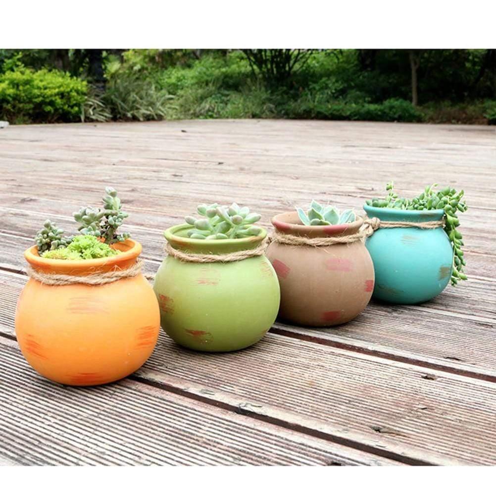 4pcs Multicolor Cauldron-Shaped Ceramic Planters