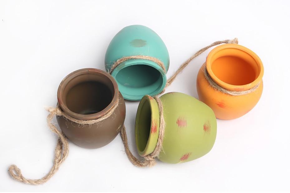 4pcs Multicolor Cauldron-Shaped Ceramic Planters