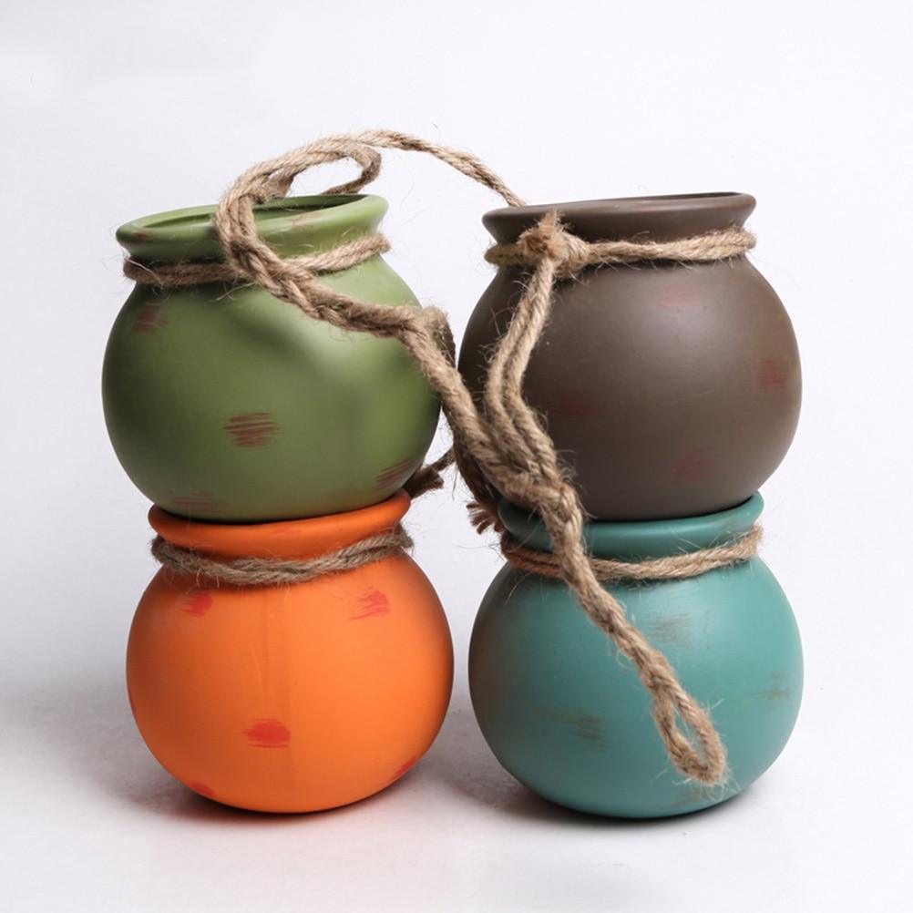 4pcs Multicolor Cauldron-Shaped Ceramic Planters