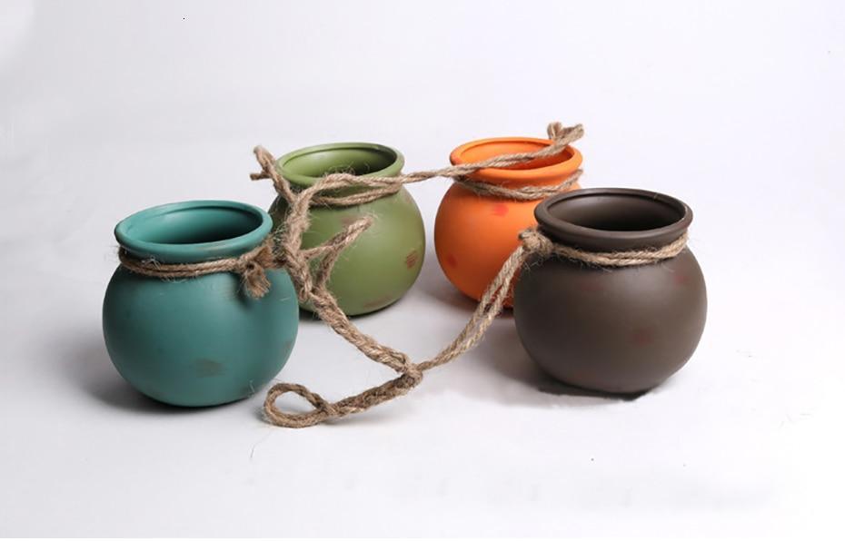 4pcs Multicolor Cauldron-Shaped Ceramic Planters