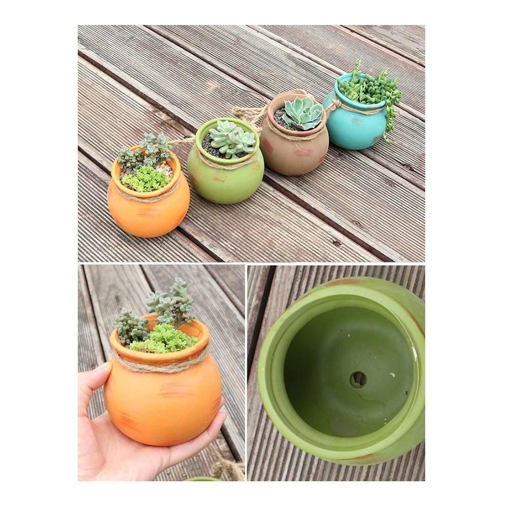4pcs Multicolor Cauldron-Shaped Ceramic Planters