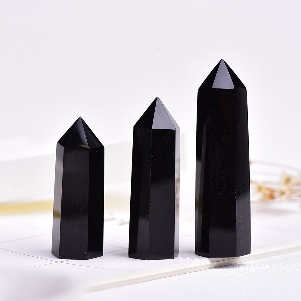 Black Obsidian Crystal Point Tower
