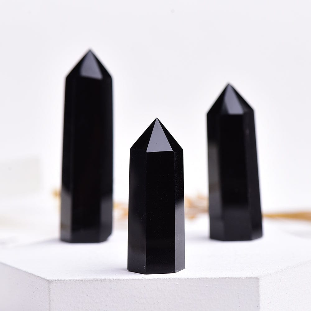 Black Obsidian Crystal Point Tower