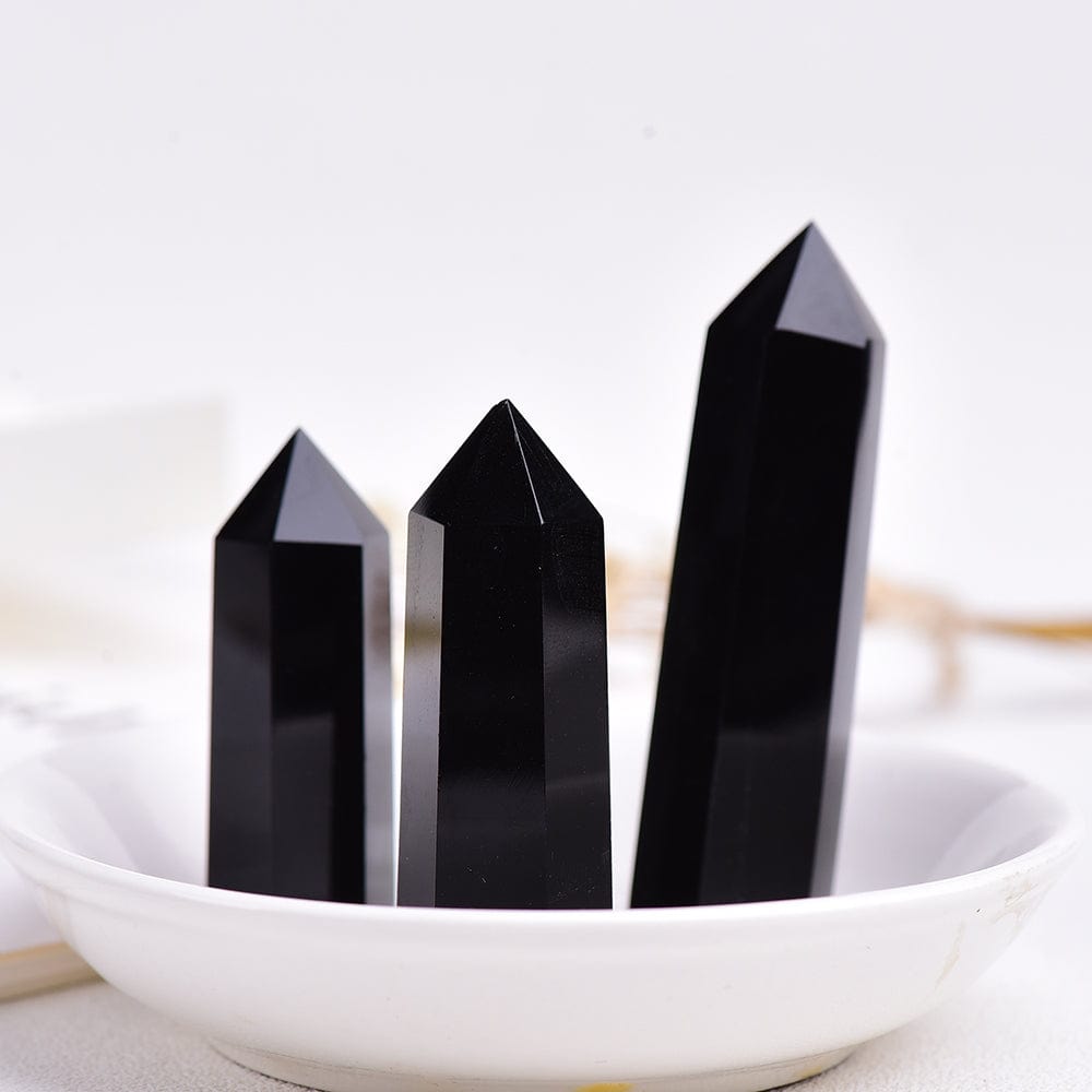Black Obsidian Crystal Point Tower