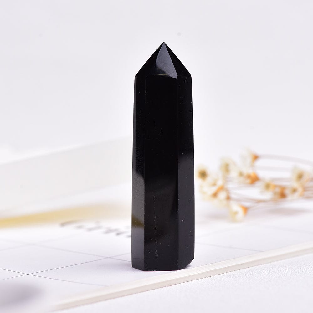 Black Obsidian Crystal Point Tower
