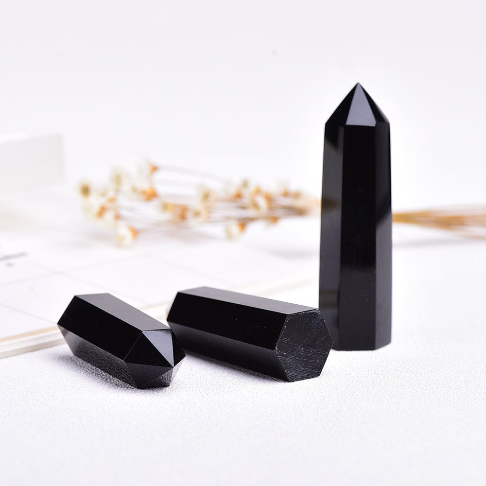 Black Obsidian Crystal Point Tower