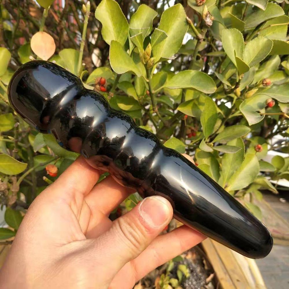 Black Obsidian Quartz Crystal Spiral Wand