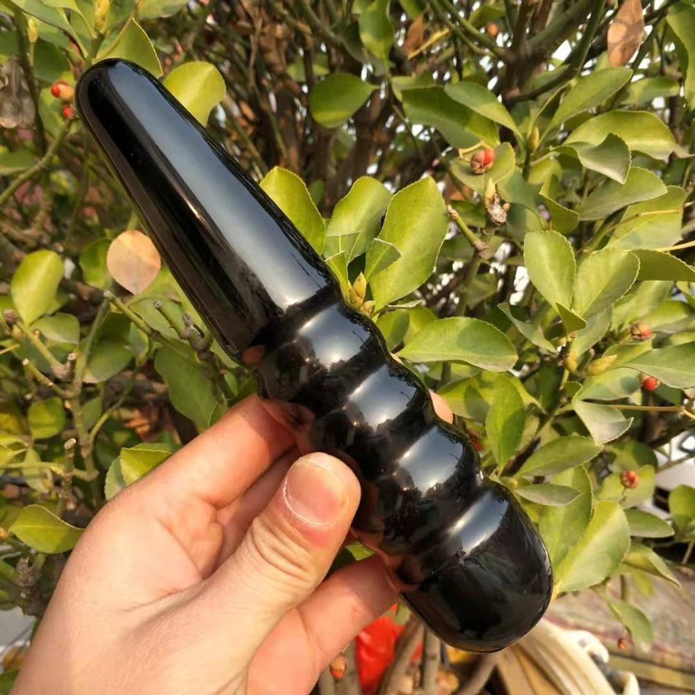 Black Obsidian Quartz Crystal Spiral Wand