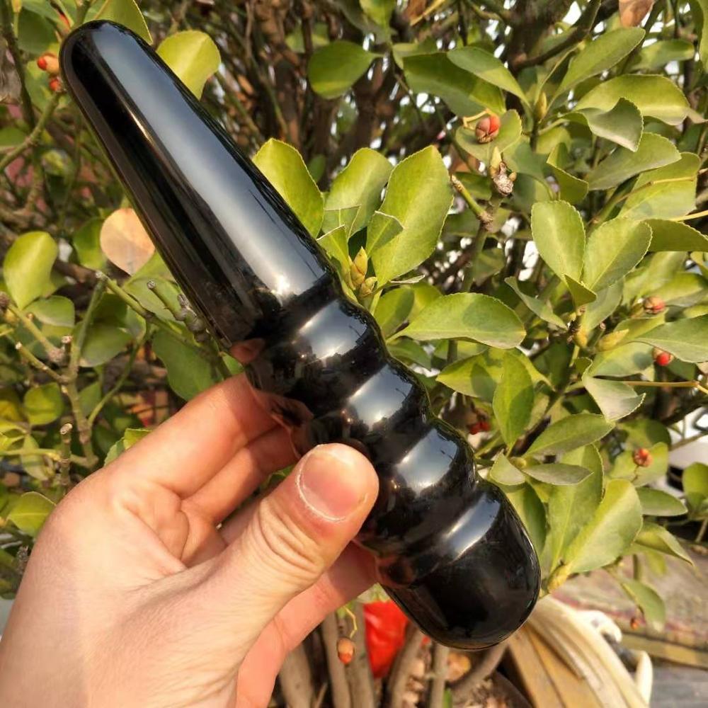 Black Obsidian Quartz Crystal Spiral Wand