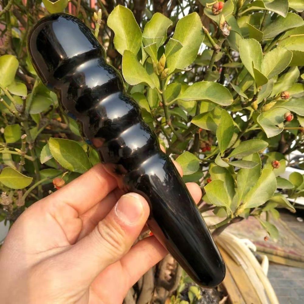 Black Obsidian Quartz Crystal Spiral Wand