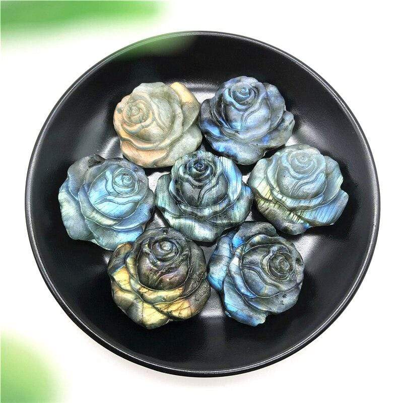 Hand Carved Labradorite Rose Gemstone