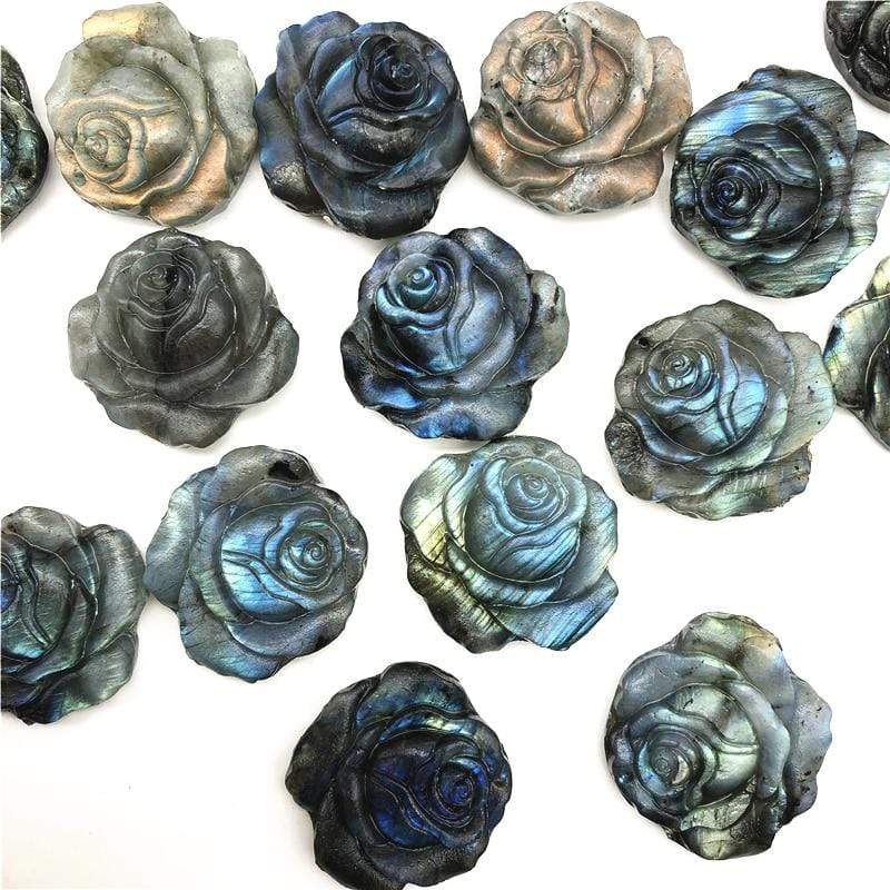 Hand Carved Labradorite Rose Gemstone