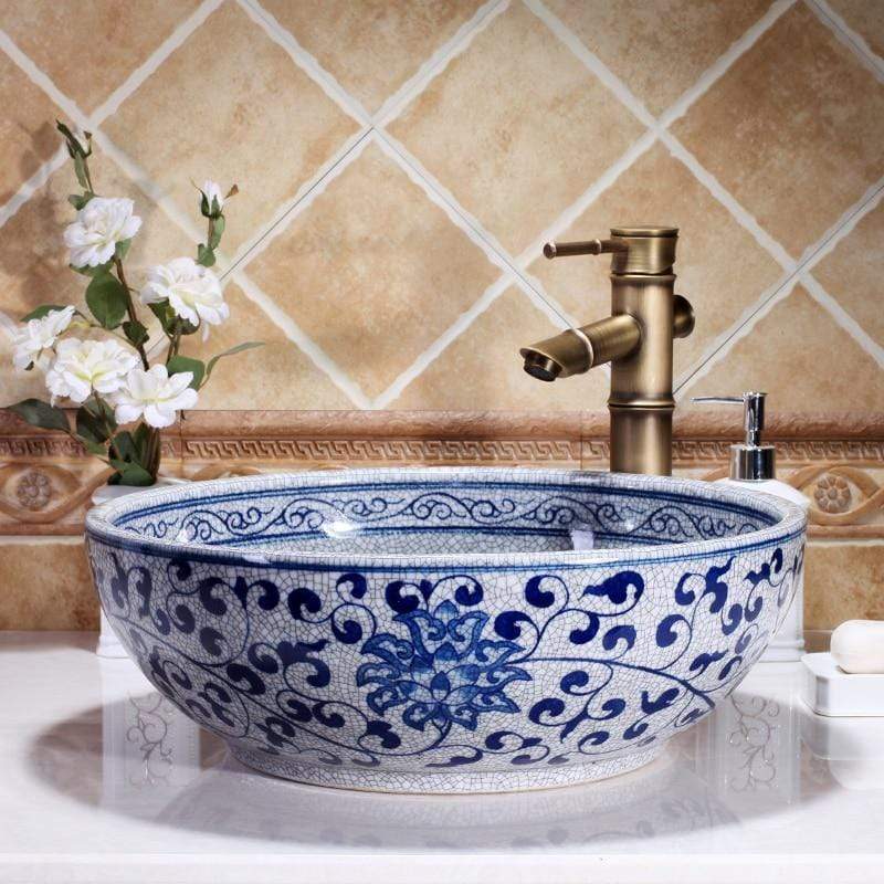 Blue & White Chinoiserie Handmade Basin Sink
