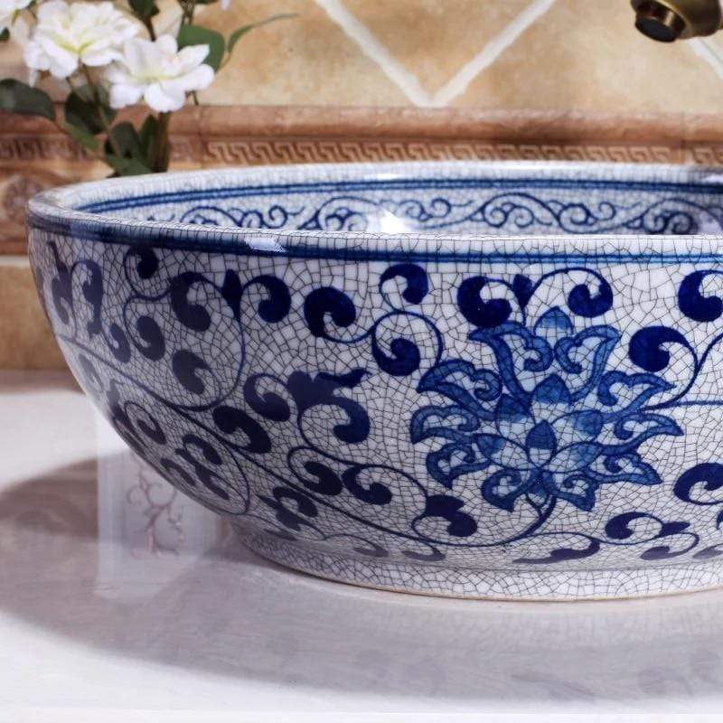 Blue & White Chinoiserie Handmade Basin Sink