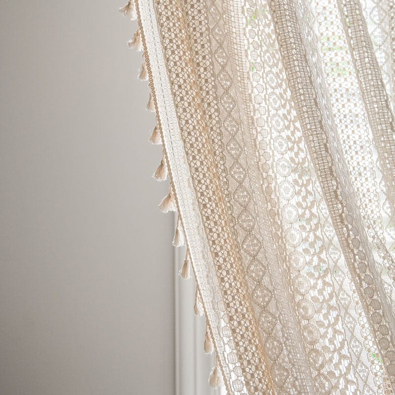 White Boho Tasseled Curtains