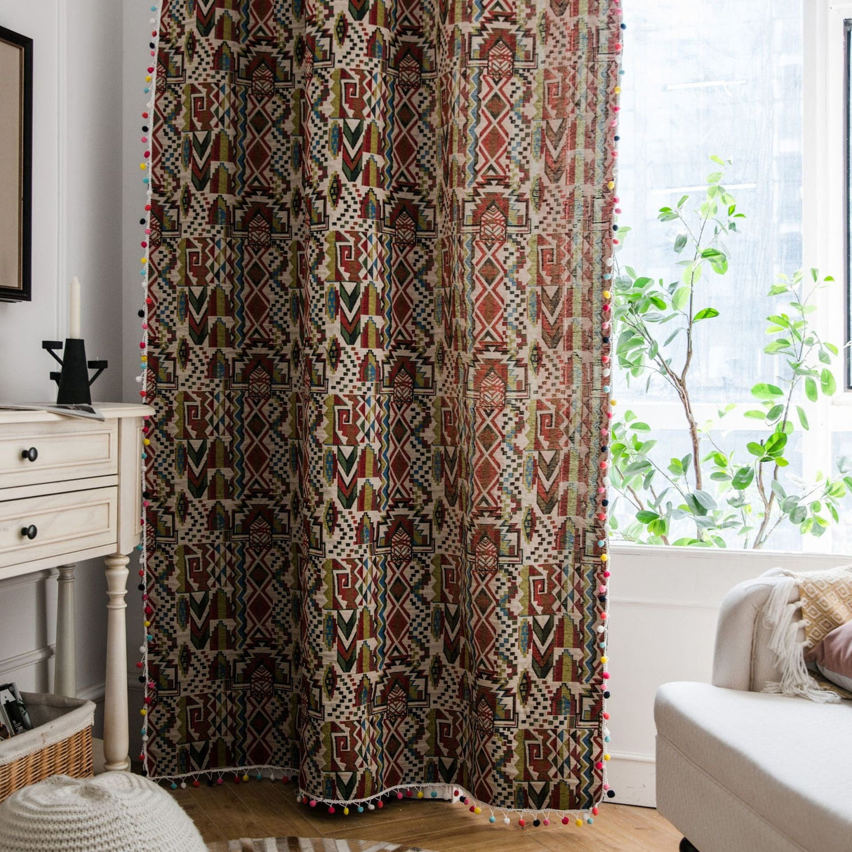 Boho Geometric Tasseled Curtains