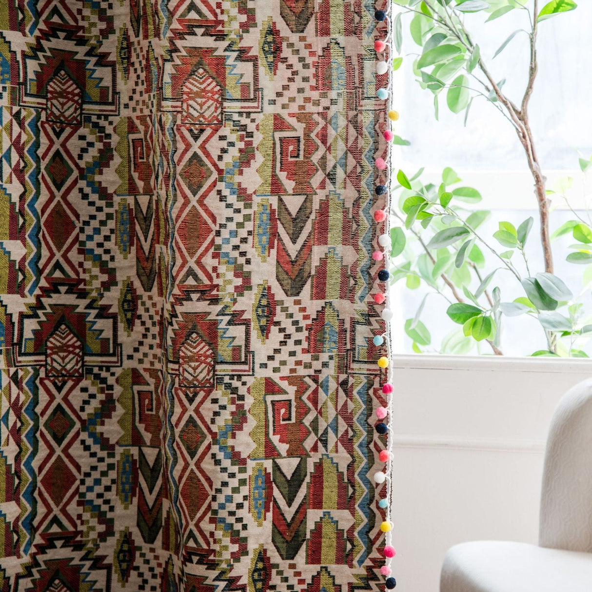 Boho Geometric Tasseled Curtains