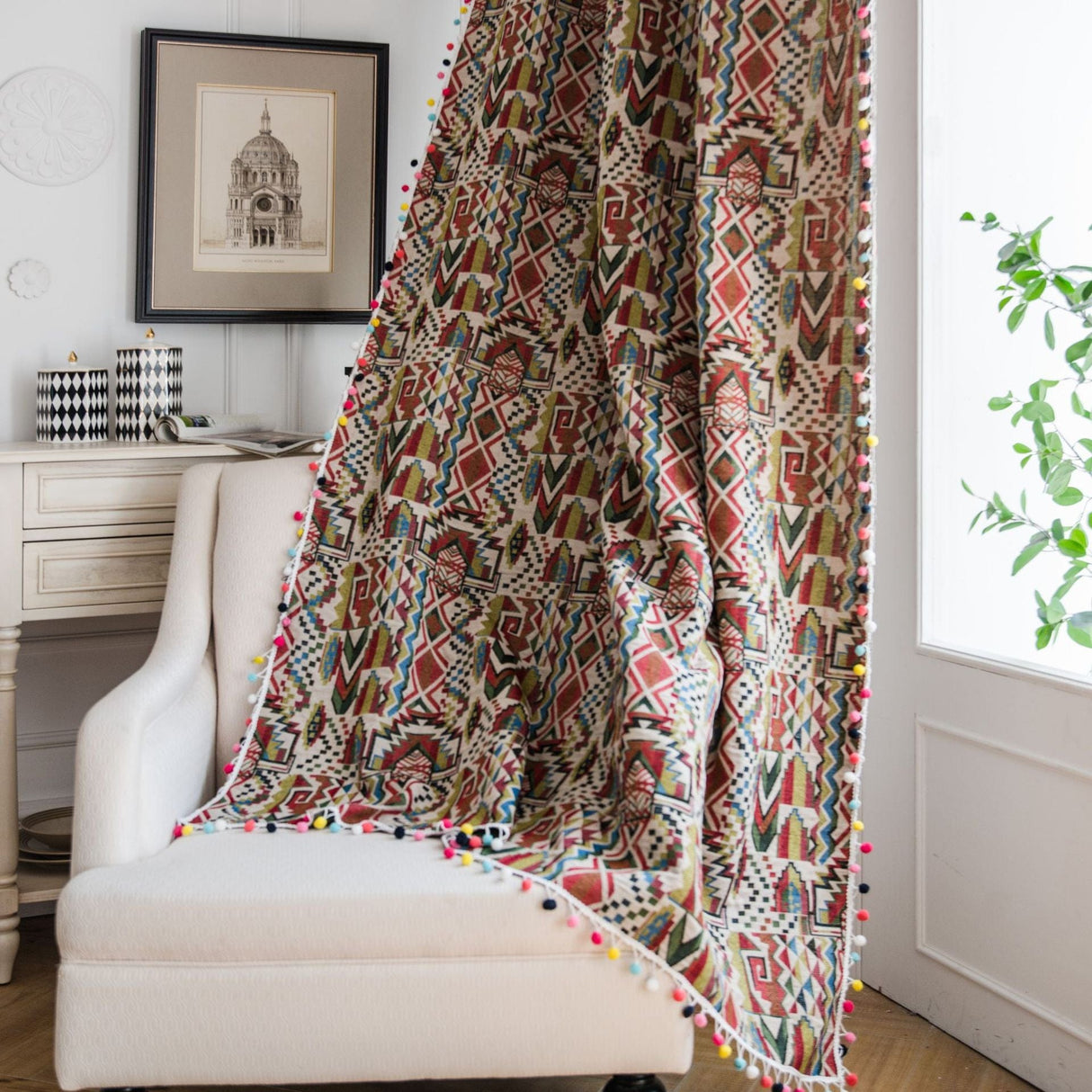 Boho Geometric Tasseled Curtains