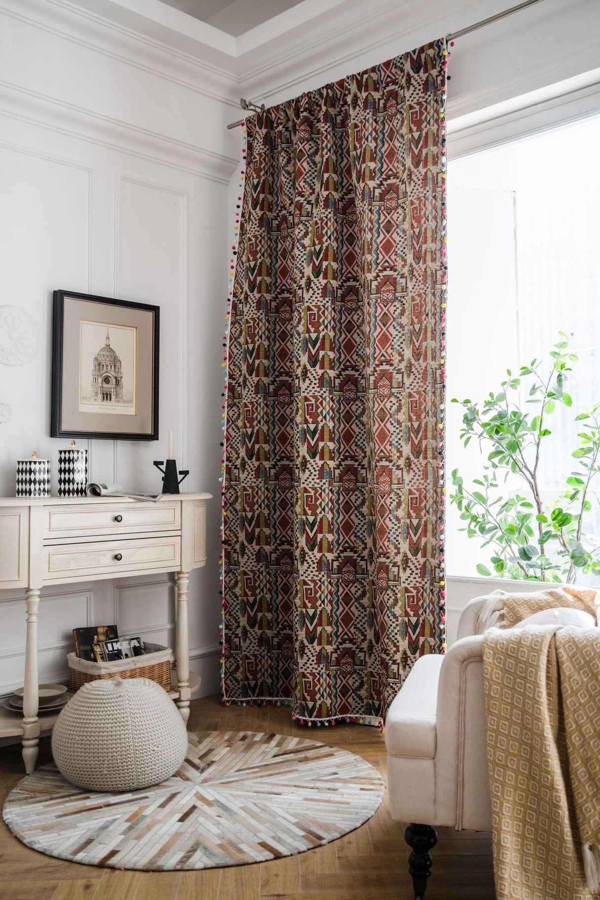 Boho Geometric Tasseled Curtains