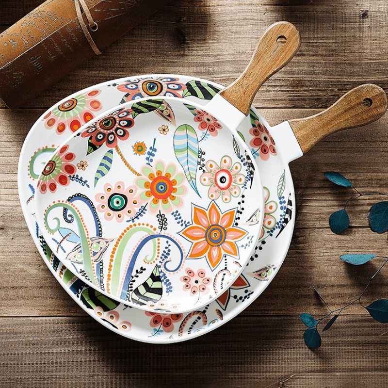 Ceramic Floral Plate With Handle