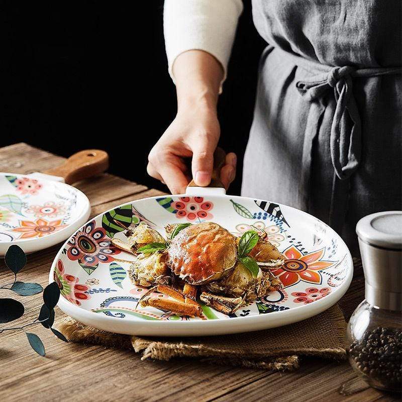 Ceramic Floral Plate With Handle