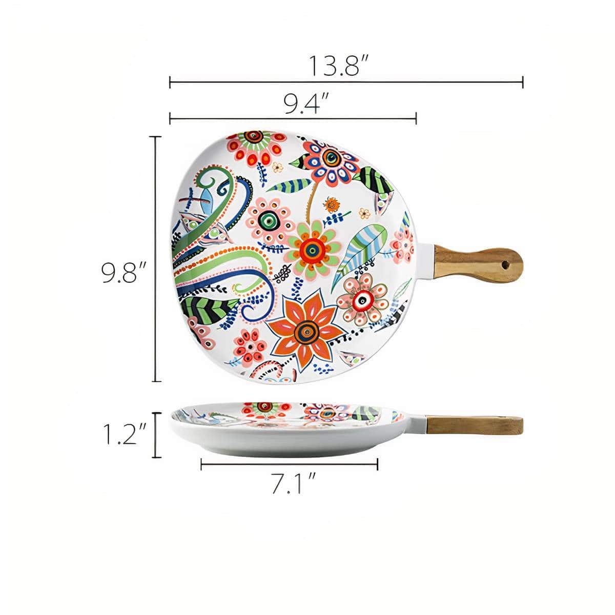 Ceramic Floral Plate With Handle