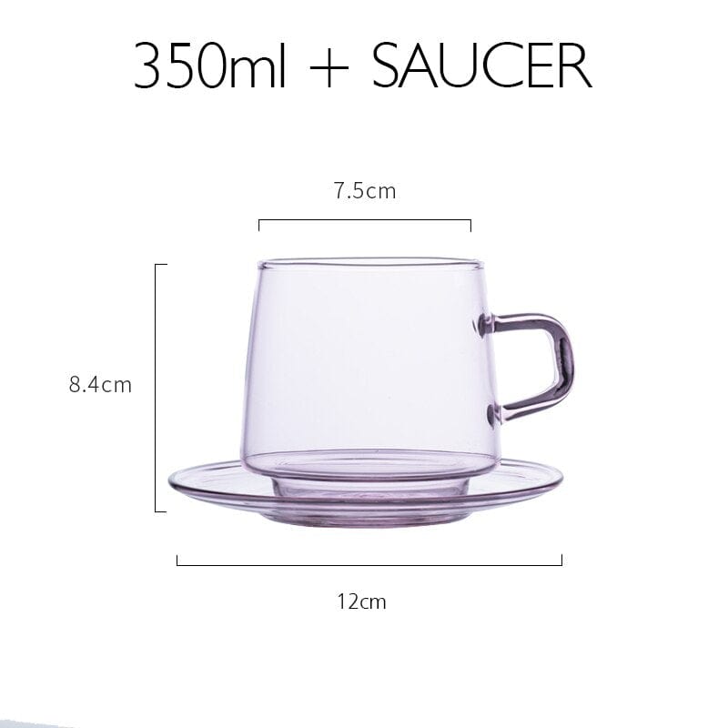 Colorful Glass Coffee Mug With Saucer
