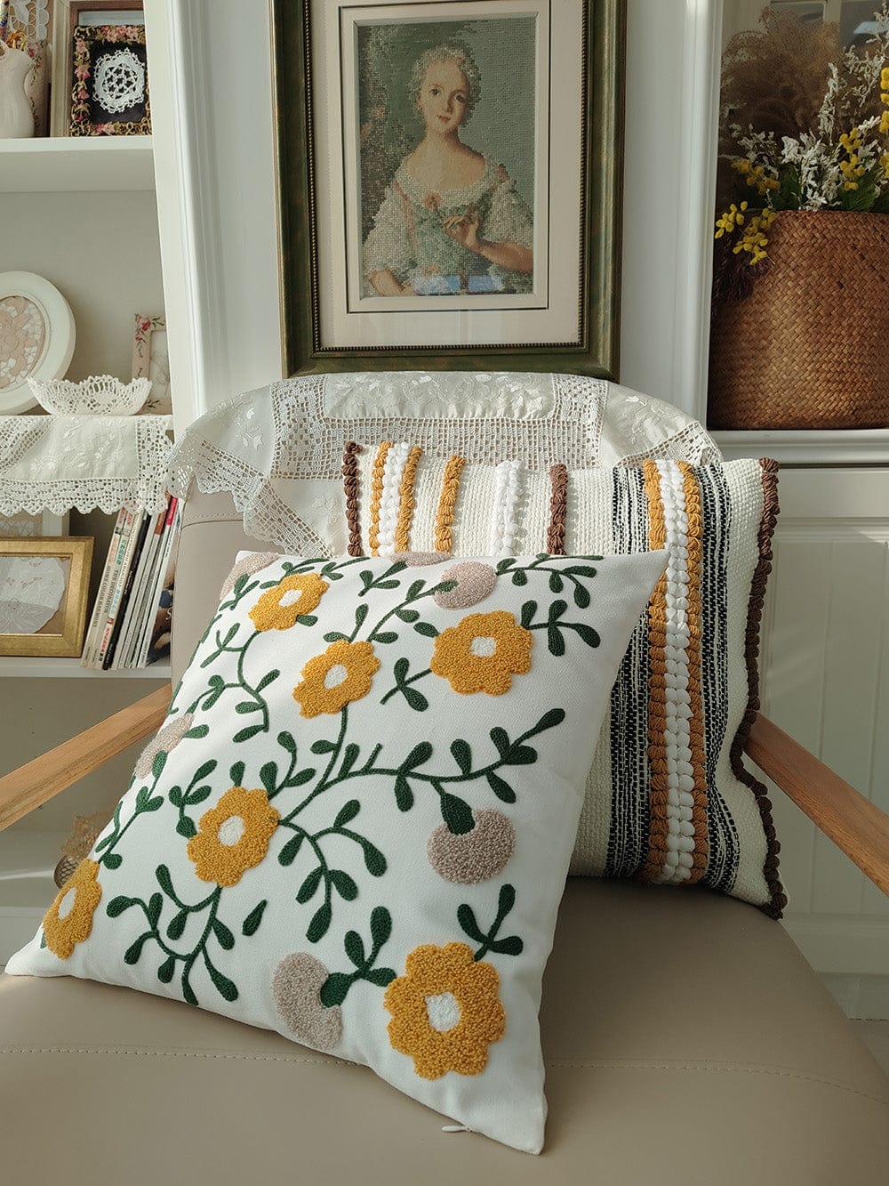 Embroidery Floral Garden Cushion Cover