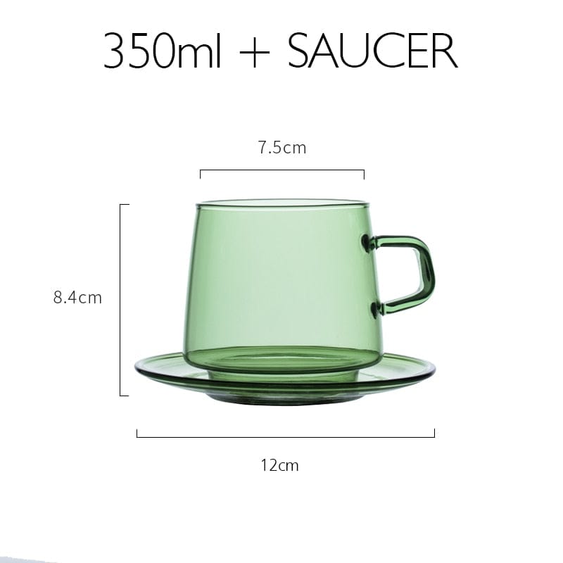 Colorful Glass Coffee Mug With Saucer