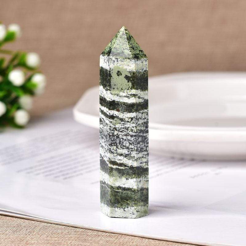 Green Zebra Jasper Crystal Point Tower