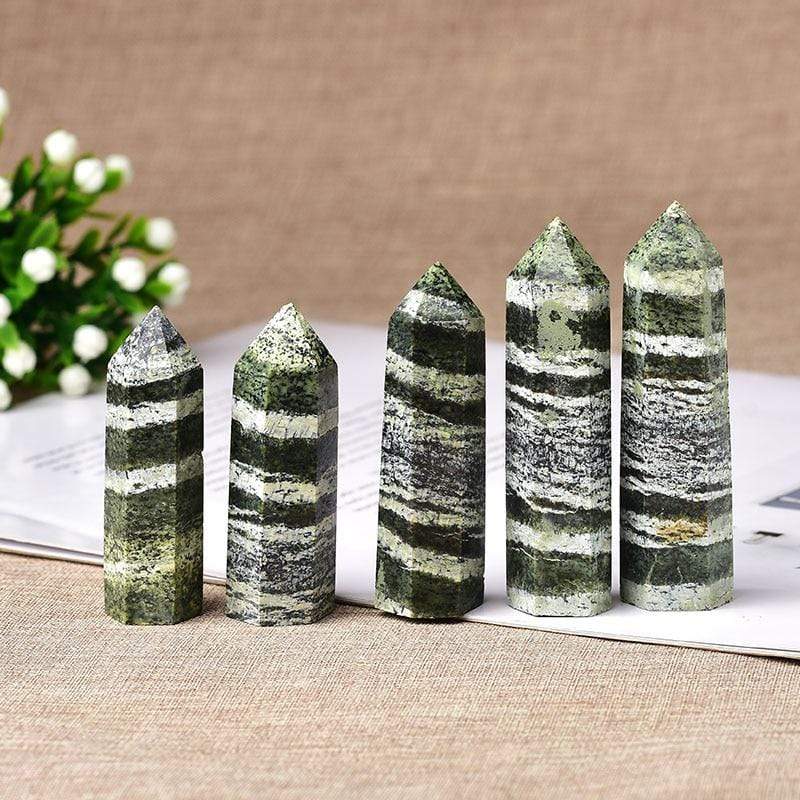 Green Zebra Jasper Crystal Point Tower