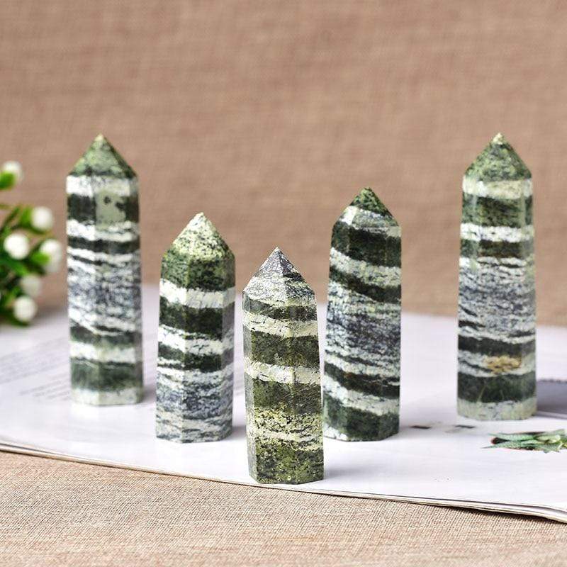 Green Zebra Jasper Crystal Point Tower