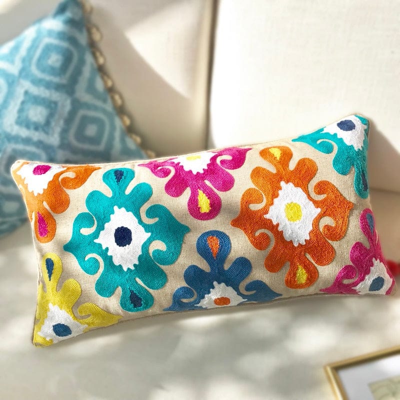 Geometric Design Embroidery Pillow Cover