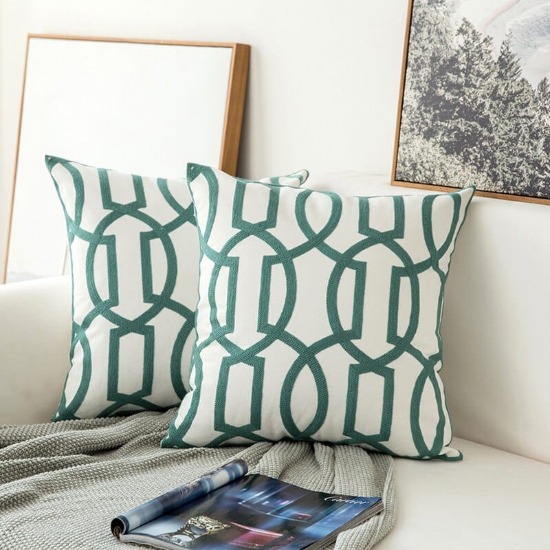Lake Green Embroidered Cushion Covers