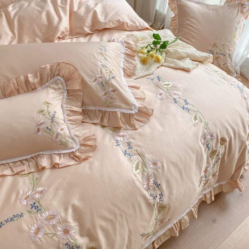 Luxury Floral Embroidery 4 Pieces Bedding Set