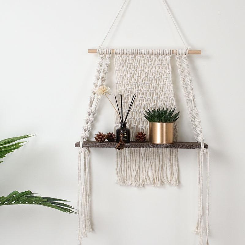 Macrame Wooden Hanging Shelf