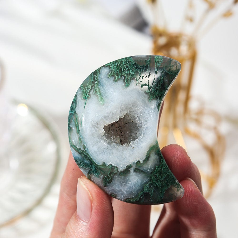 Moss Agate Crescent Moon Crystal