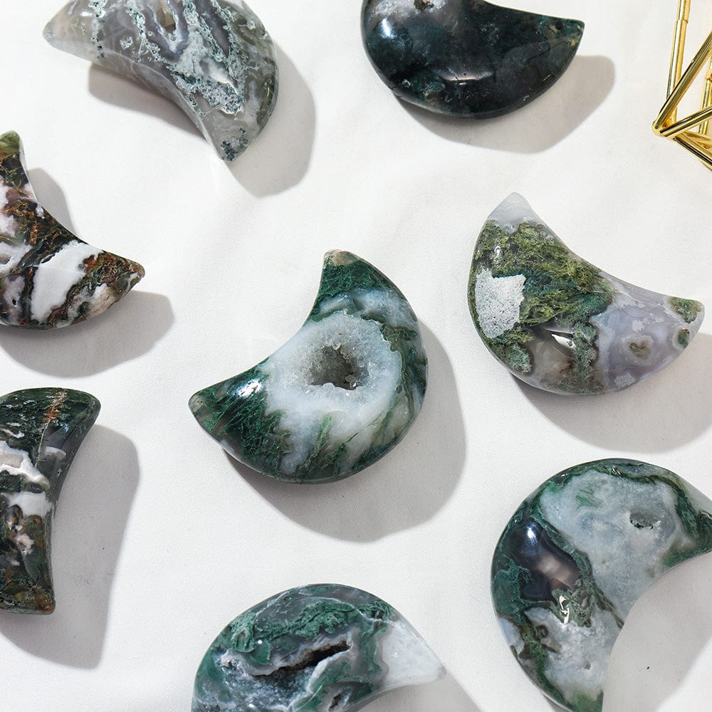 Moss Agate Crescent Moon Crystal