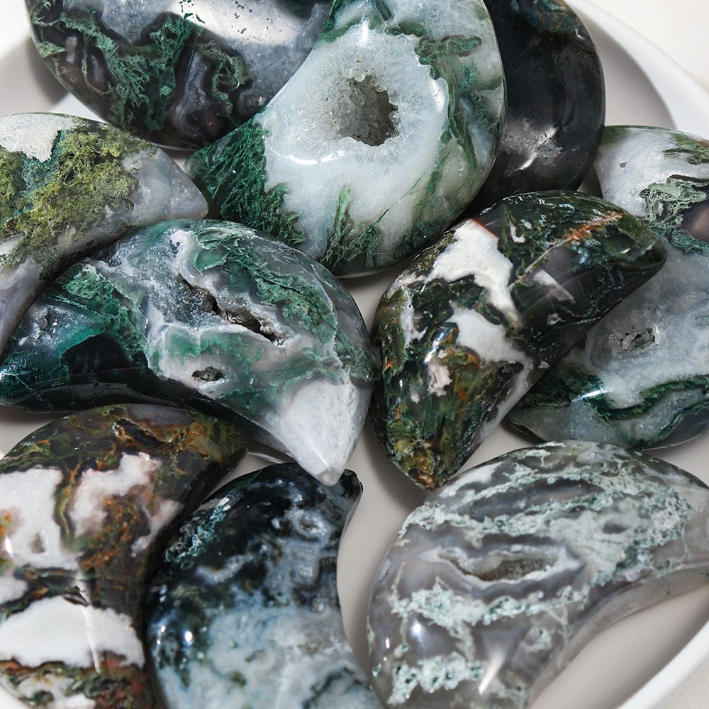 Moss Agate Crescent Moon Crystal