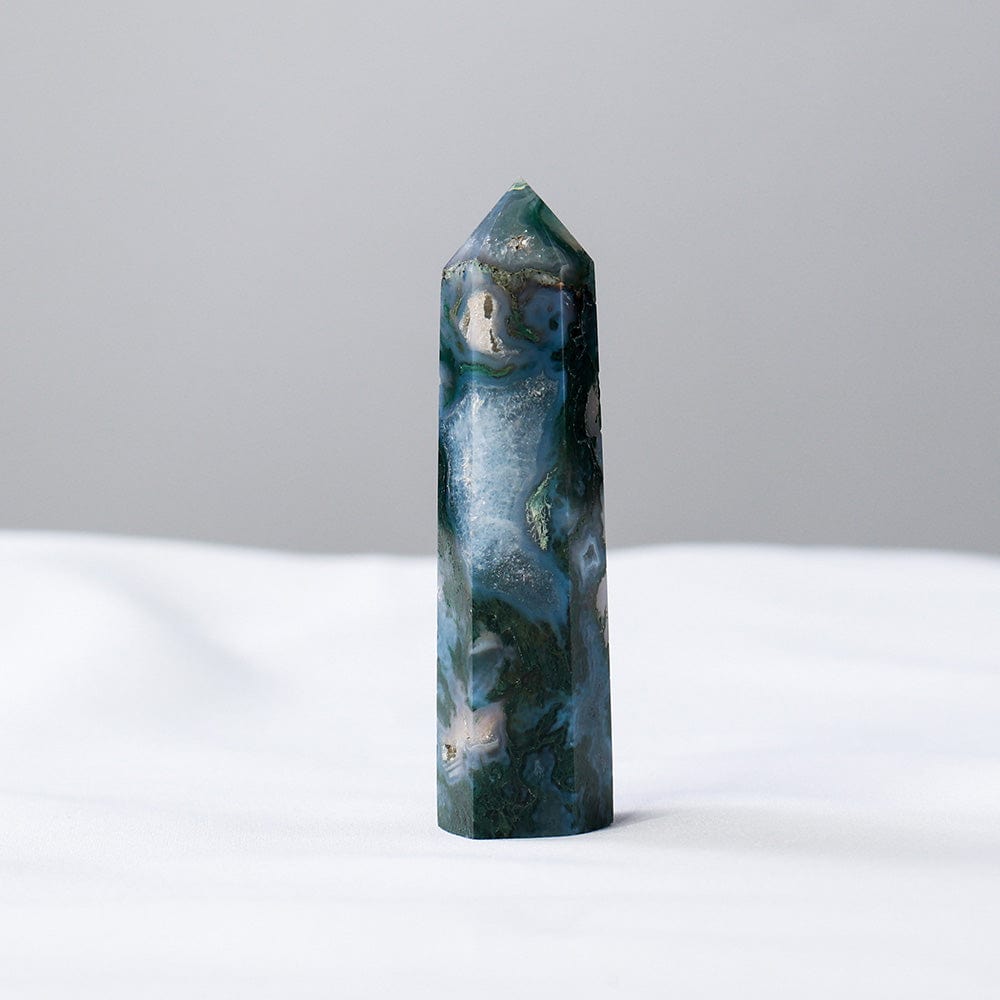 Moss Agate Point Tower Crystal