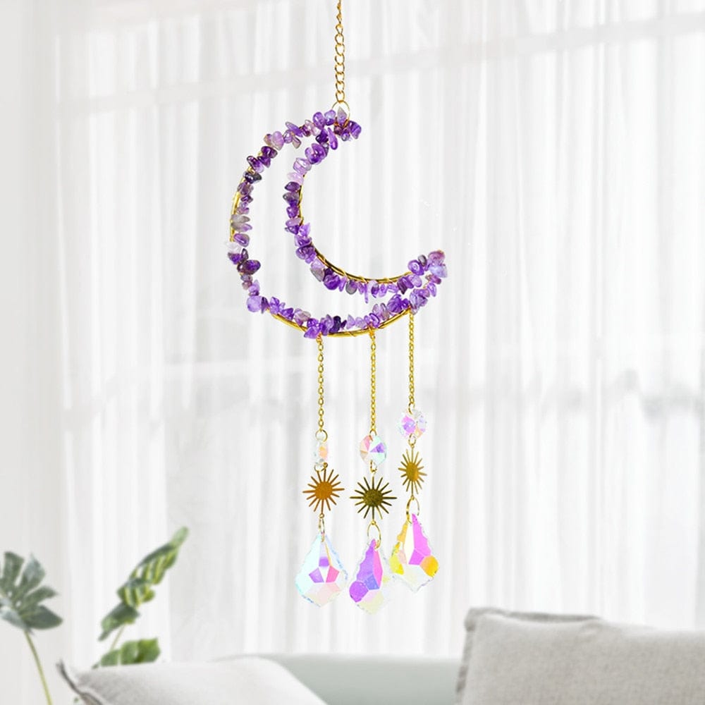 Natural Crystal Moon-Shaped Suncatcher