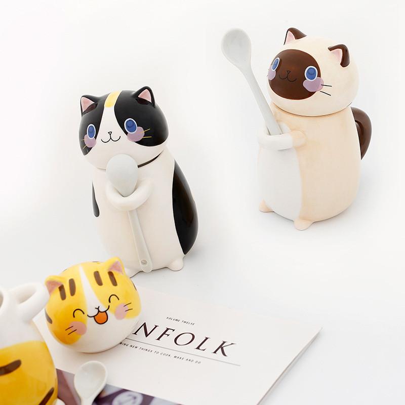 Cute Cat Coffee Mugs with Spoon
