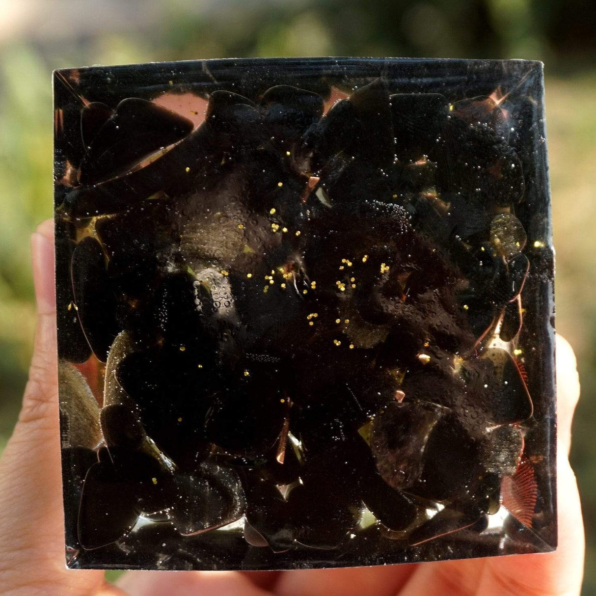 Peridot & Obsidian Tree of Life Orgone Pyramid