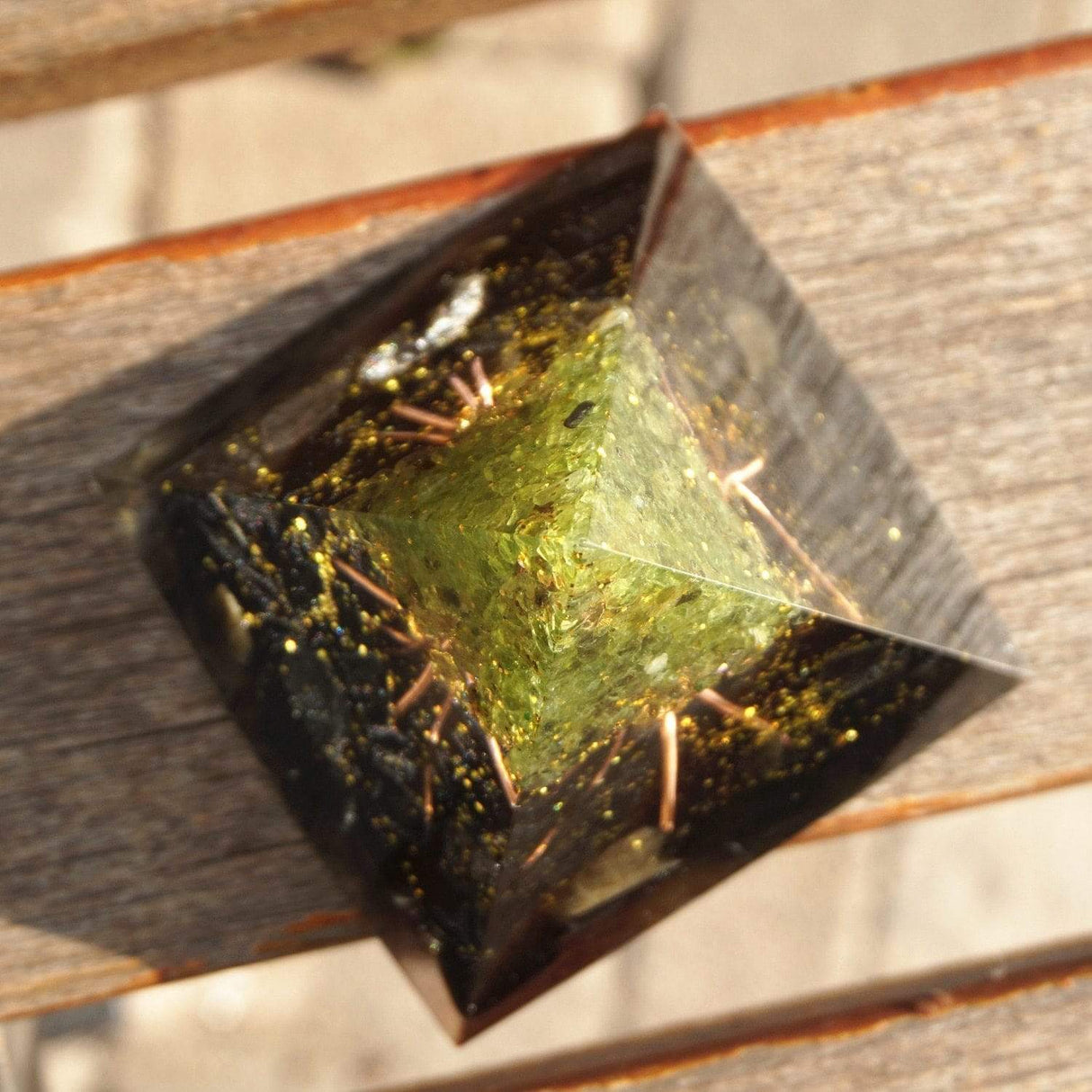 Peridot & Obsidian Tree of Life Orgone Pyramid