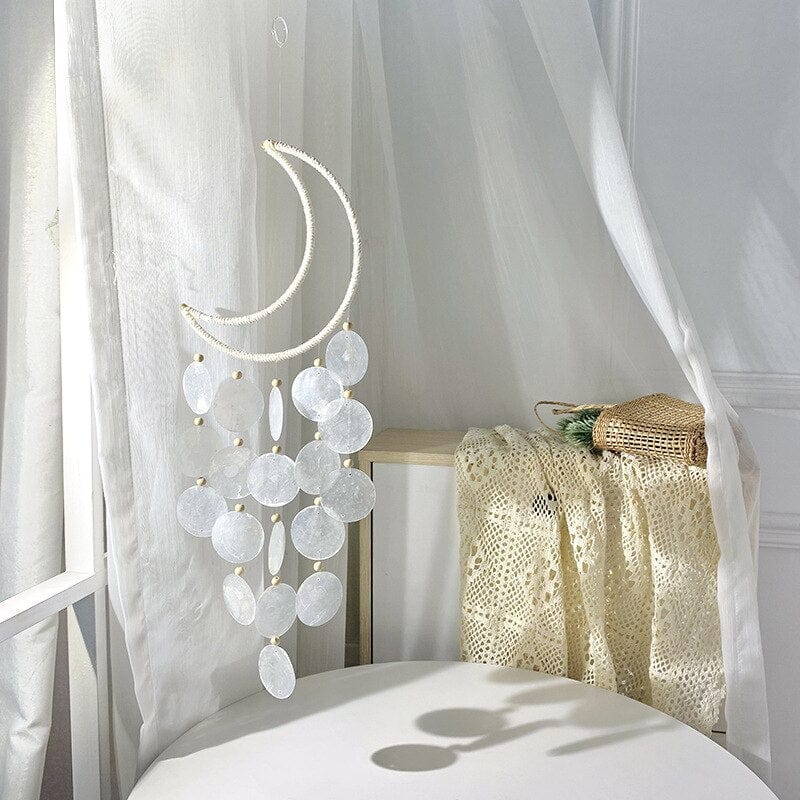 Rattan Moon Wind Chime With Natural Capiz Shells