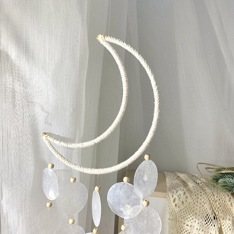 Rattan Moon Wind Chime With Natural Capiz Shells