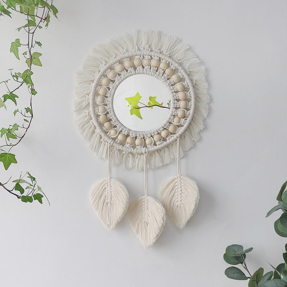 White Macrame Round Mirror