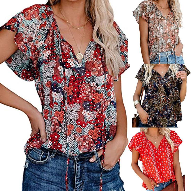 2021 Spring And Summer New Printed V-Neck Shirt