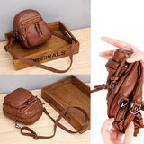 Casual soft leather solid color large capacity shoulder bag