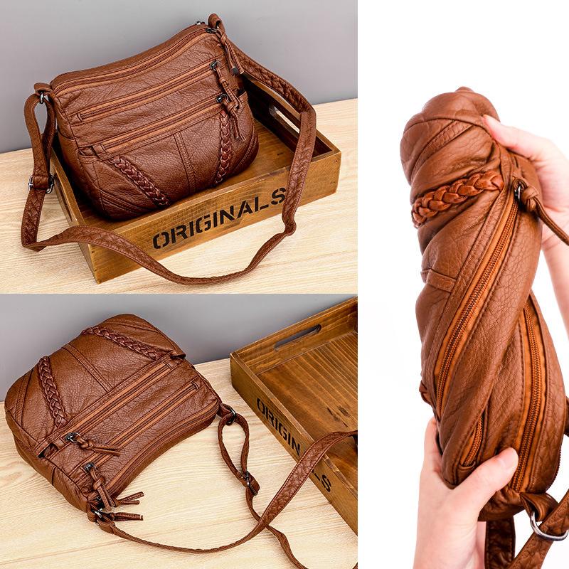 Casual soft leather solid color large capacity shoulder bag